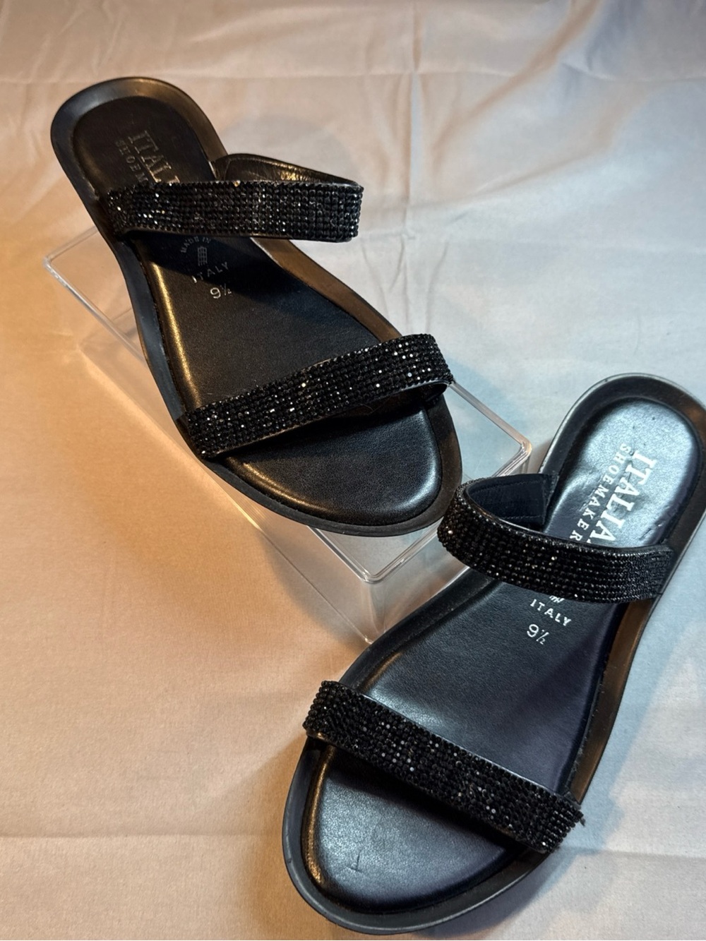 Italian Shoemakers Black Beaded Double-Strap Slide Sandals